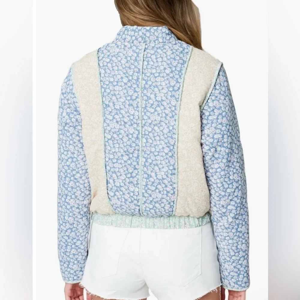 Blank NYC Light Blue Floral Patchwork Puffer - Picture 3 of 7